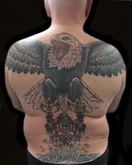 Tattoos - Bald Eagle, Family Crest, Back Piece,  Color Tattoo - 124827